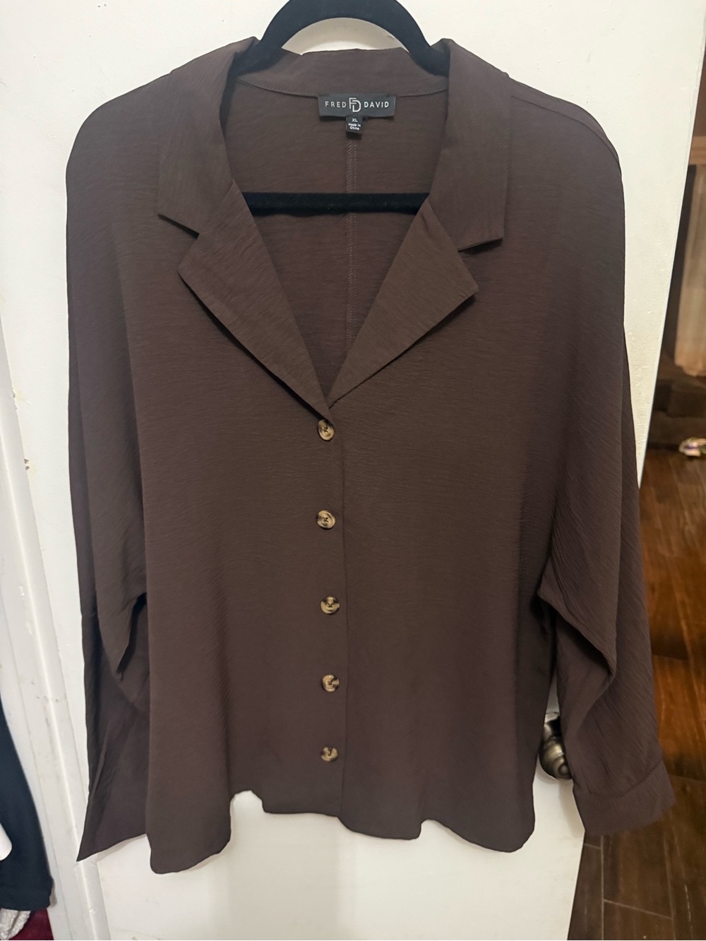 Fred David Chocolate Brown Button-Front Women's Shirt